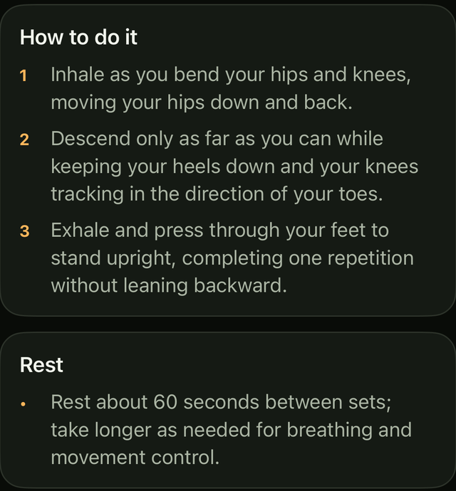 Bodyweight squat · Step-by-step instructions