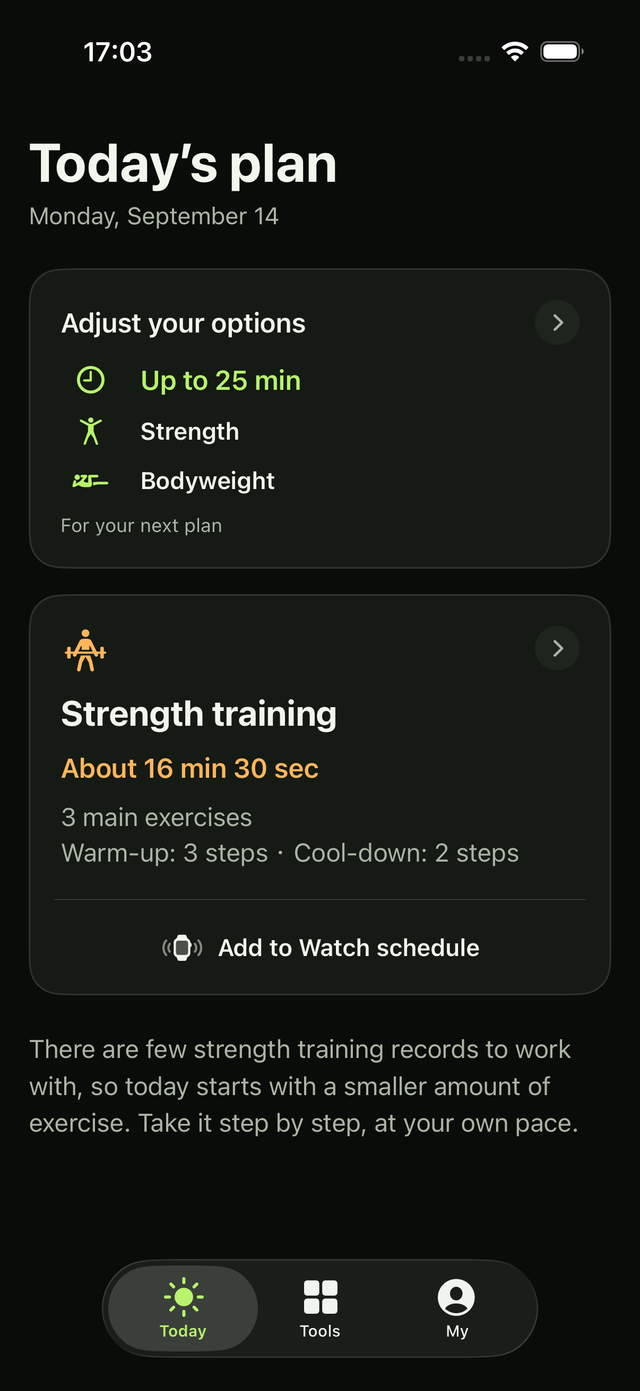 Today’s bodyweight strength plan · 16 min 30 sec